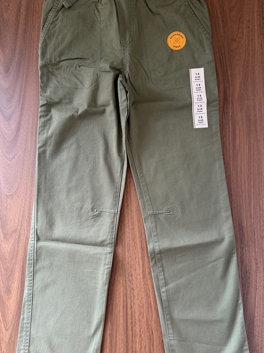 Cat & Jack Boys 12 Slim Green Straight Pants Reinforced Knee NWT